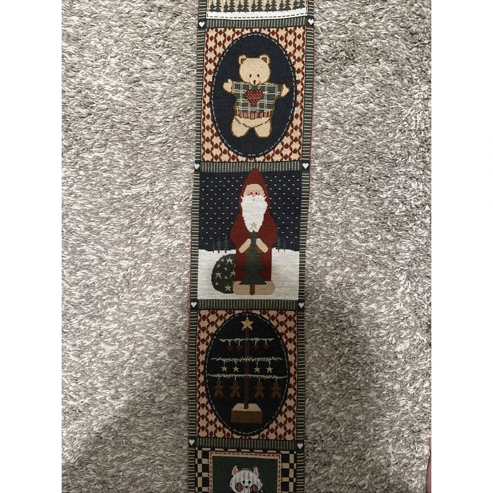 Christmas Bell Pull Holiday Wall Tapestry Santa Tree Cat Snowman Folk USA Made